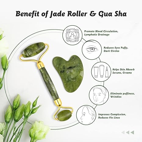 Jade Roller & Gua Sha - Set In Marble - Green