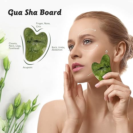 Jade Roller & Gua Sha - Set In Marble - Green