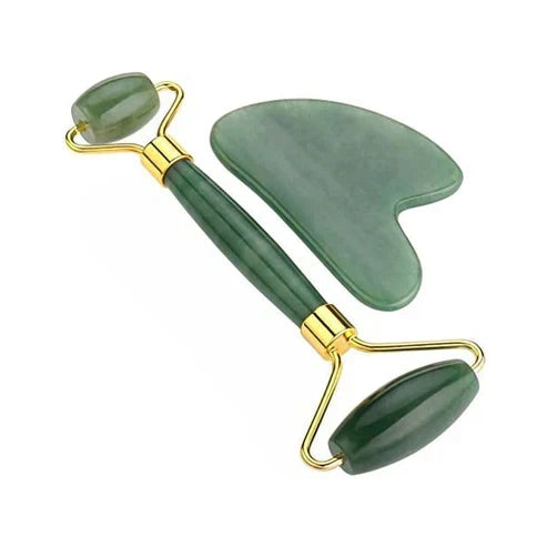 Jade Roller & Gua Sha - Set In Marble - Green